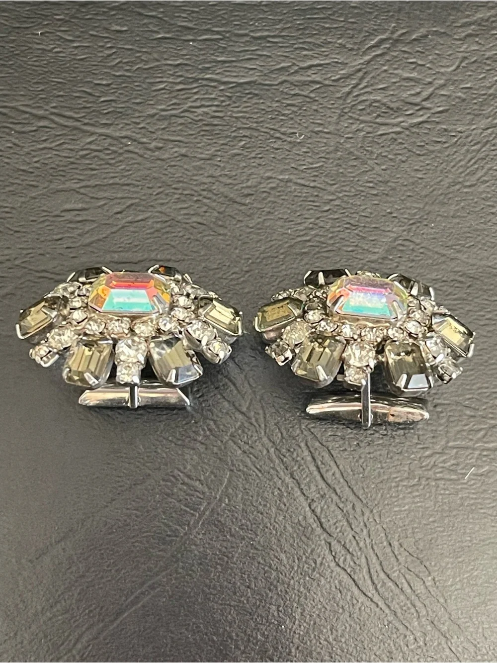 Vintage silver tone rhinestone cuff Links.